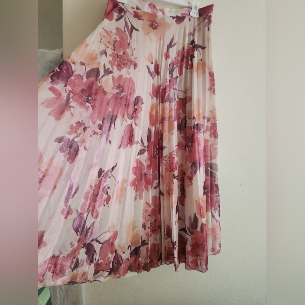 Zara floral pleated midi skirt multicolored pink BNWT - Picture 8 of 14